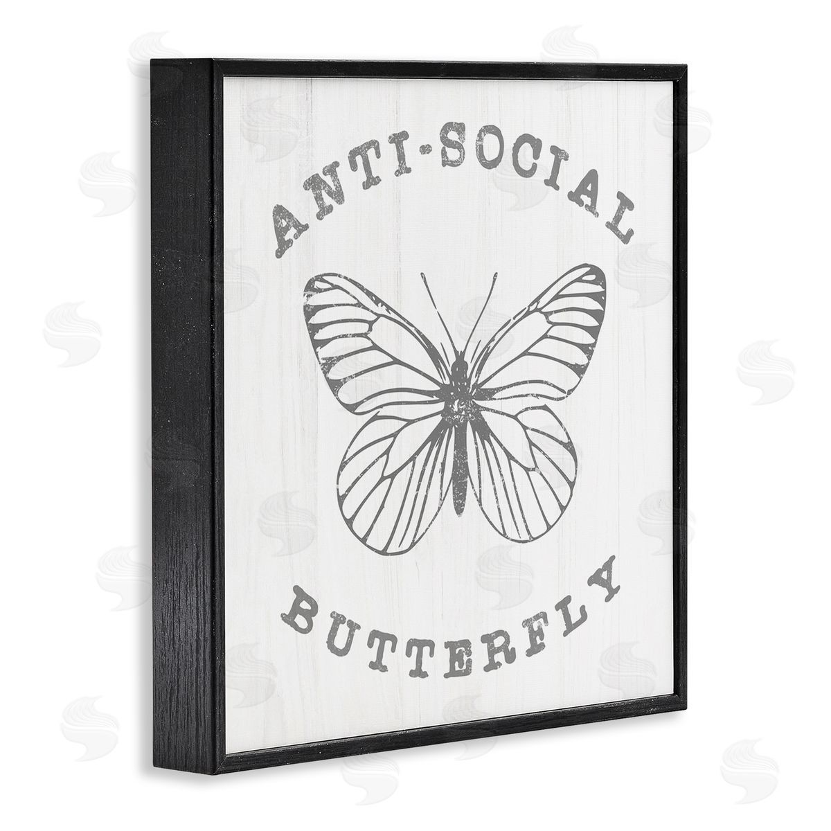 Stupell Studio Antisocial Butterfly Insect Outline Vintage Weathered Design Black Framed Glicee Wall Art Print