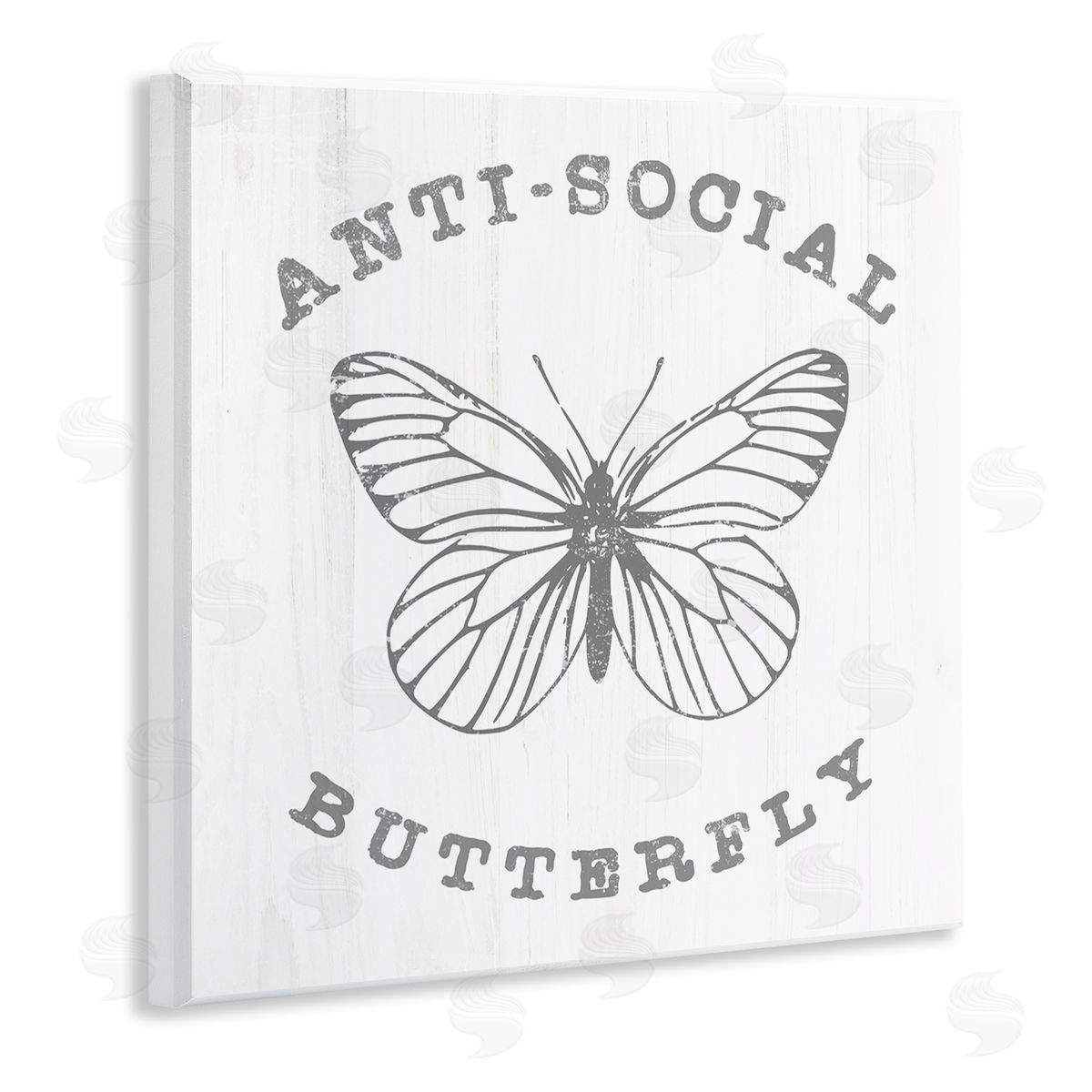 Stupell Studio Antisocial Butterfly Insect Outline Vintage Weathered Design Wooden Wall Plaque Art Print