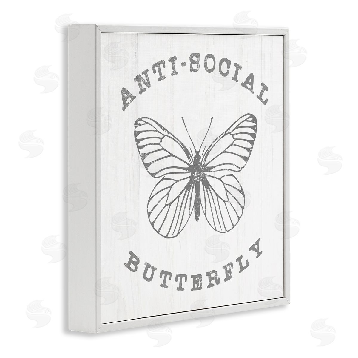 Stupell Studio Antisocial Butterfly Insect Outline Vintage Weathered Design White Framed Glicee Wall Art Print