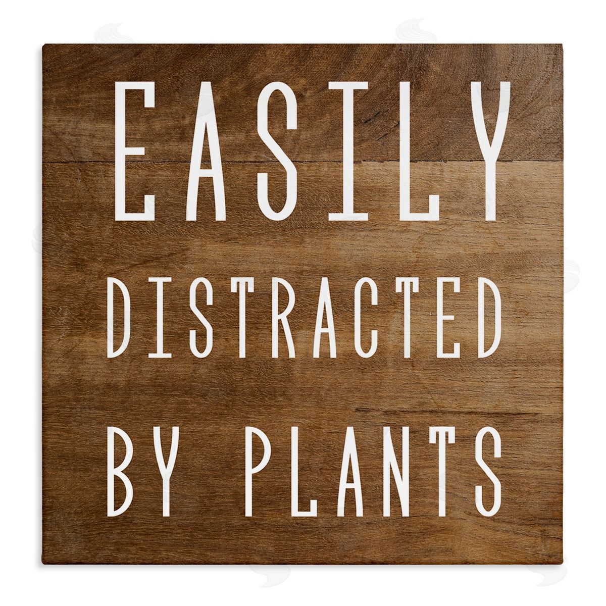 Stupell Studio Easily Distracted By Plants Rustic Plank Patterned Text Stretched Canvas Wall Art Print