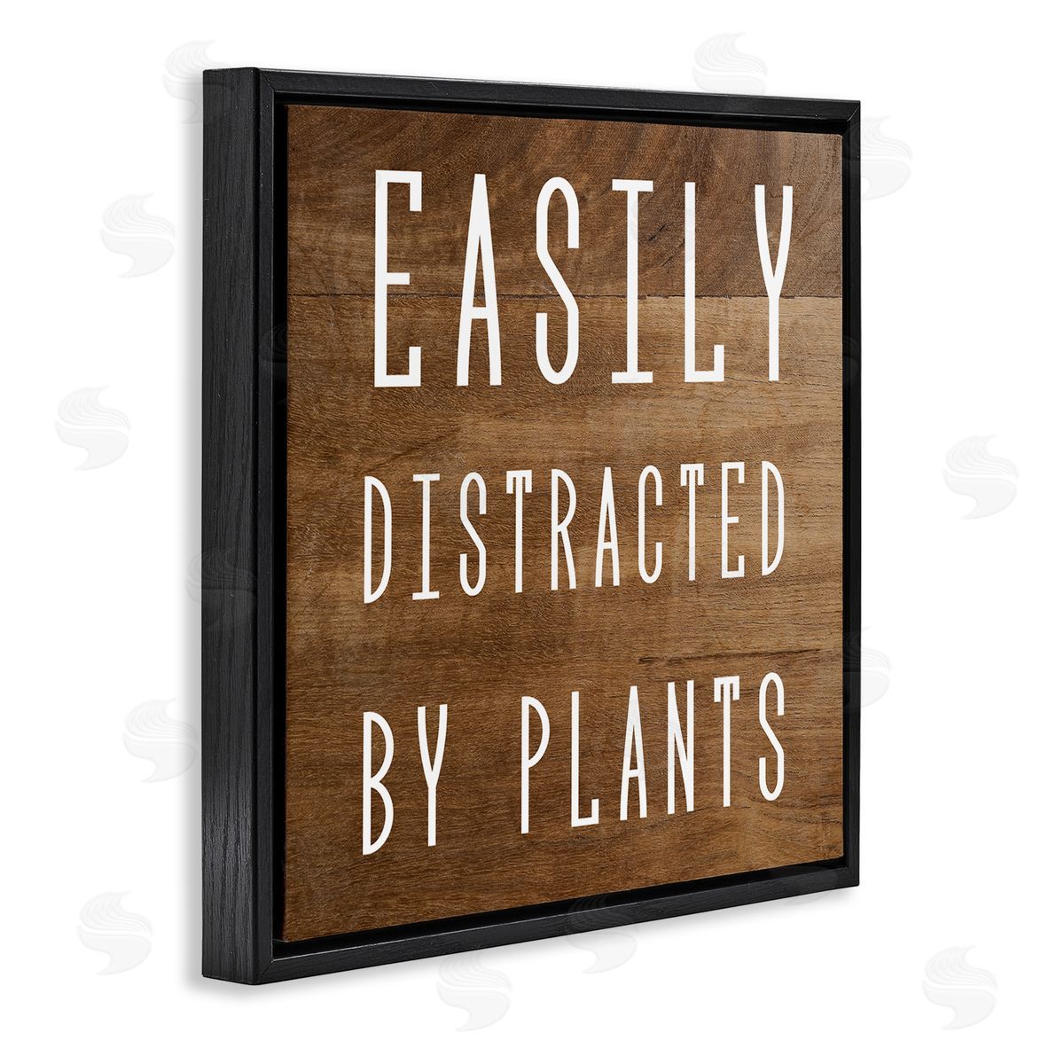 Stupell Studio Easily Distracted By Plants Rustic Plank Patterned Text Black Floating Frame Canvas Wall Art Print