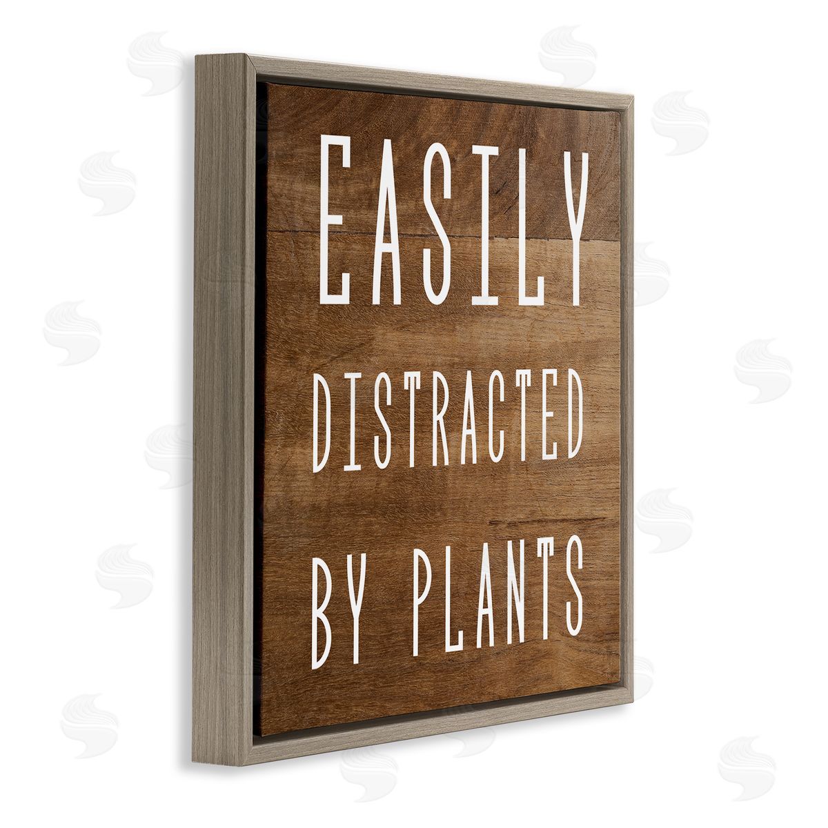Stupell Studio Easily Distracted By Plants Rustic Plank Patterned Text Brown Floating Frame Canvas Wall Art Print