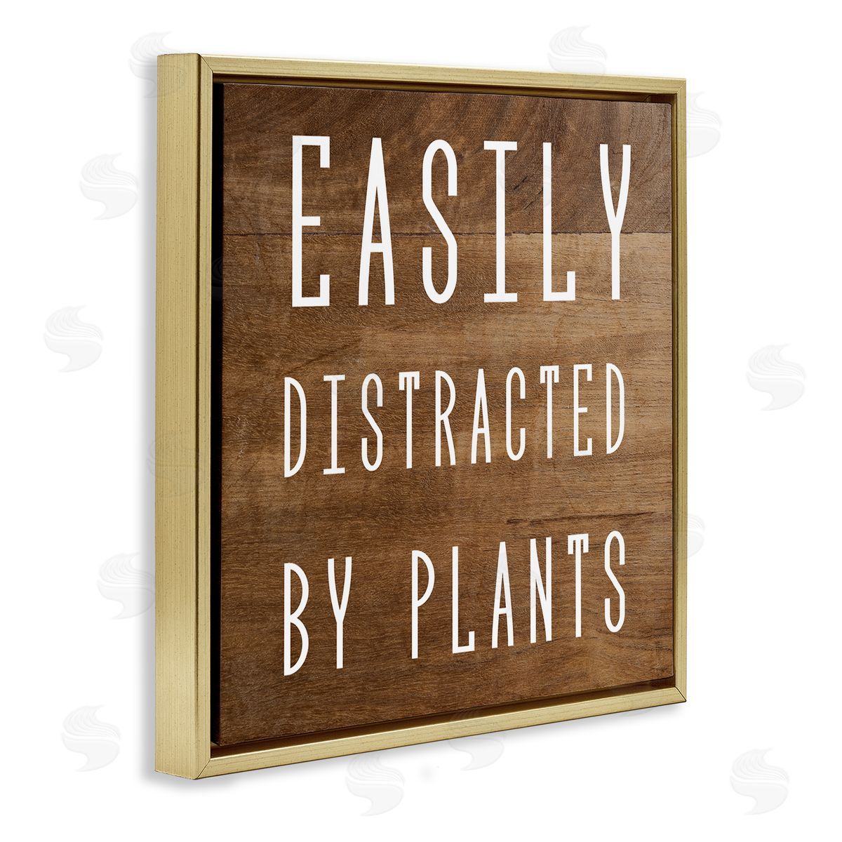 Stupell Studio Easily Distracted By Plants Rustic Plank Patterned Text Gold Floating Frame Canvas Wall Art Print