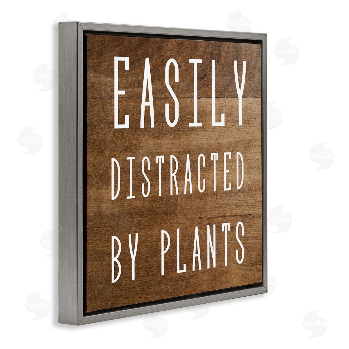 Stupell Studio Easily Distracted By Plants Rustic Plank Patterned Text Gray Floating Frame Canvas Wall Art Print