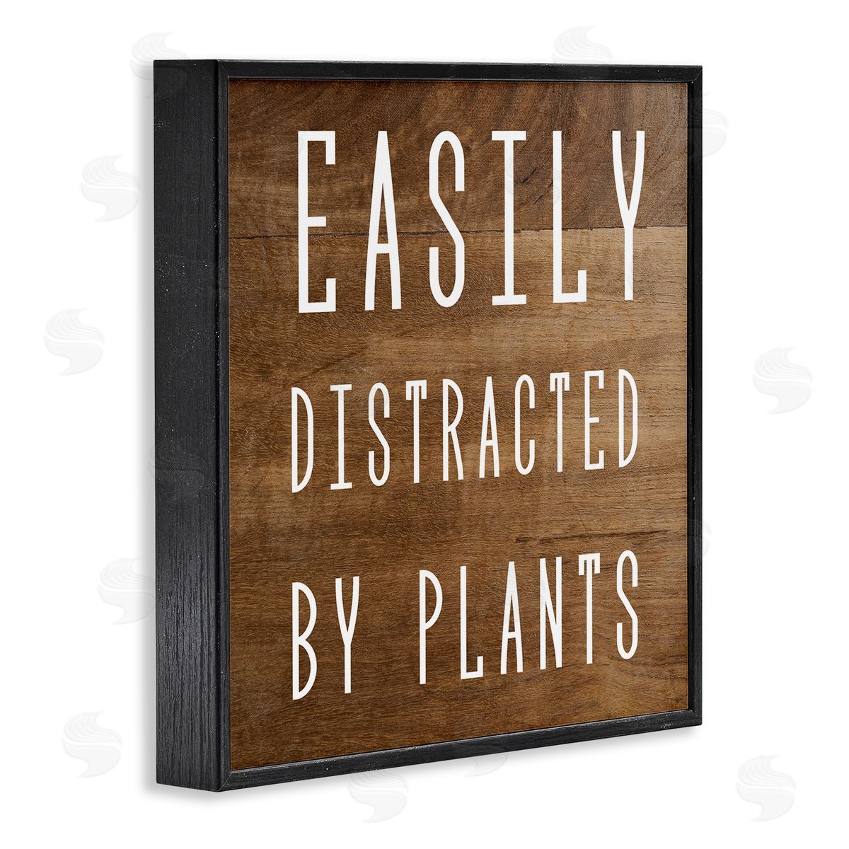 Stupell Studio Easily Distracted By Plants Rustic Plank Patterned Text Black Framed Glicee Wall Art Print