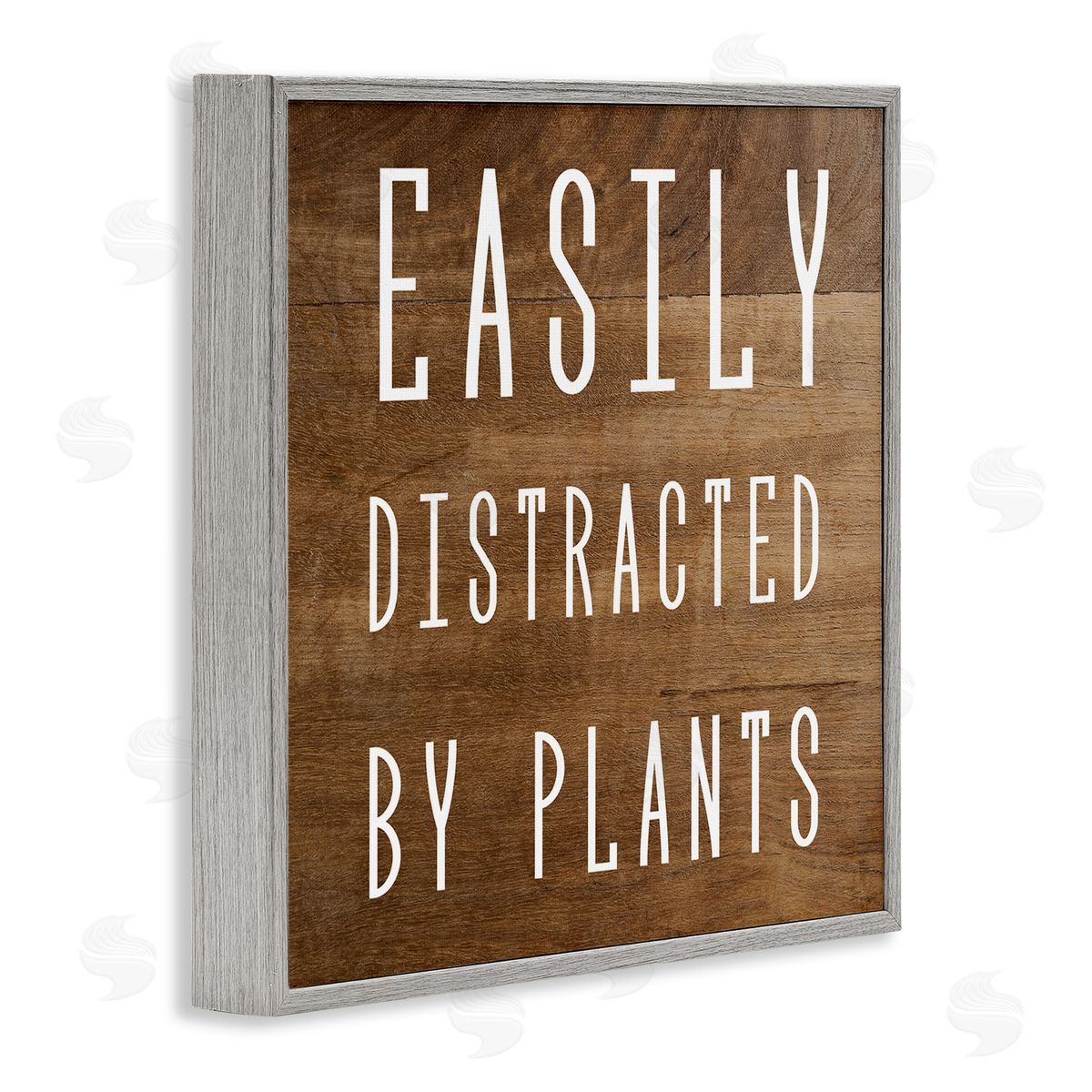 Stupell Studio Easily Distracted By Plants Rustic Plank Patterned Text Gray Framed Glicee Wall Art Print
