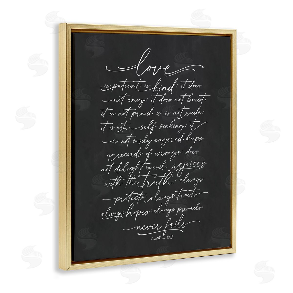 Lettered and Lined Uplifting Love Verse Religious Fancy Script Typography Gold Floating Frame Canvas Wall Art Print