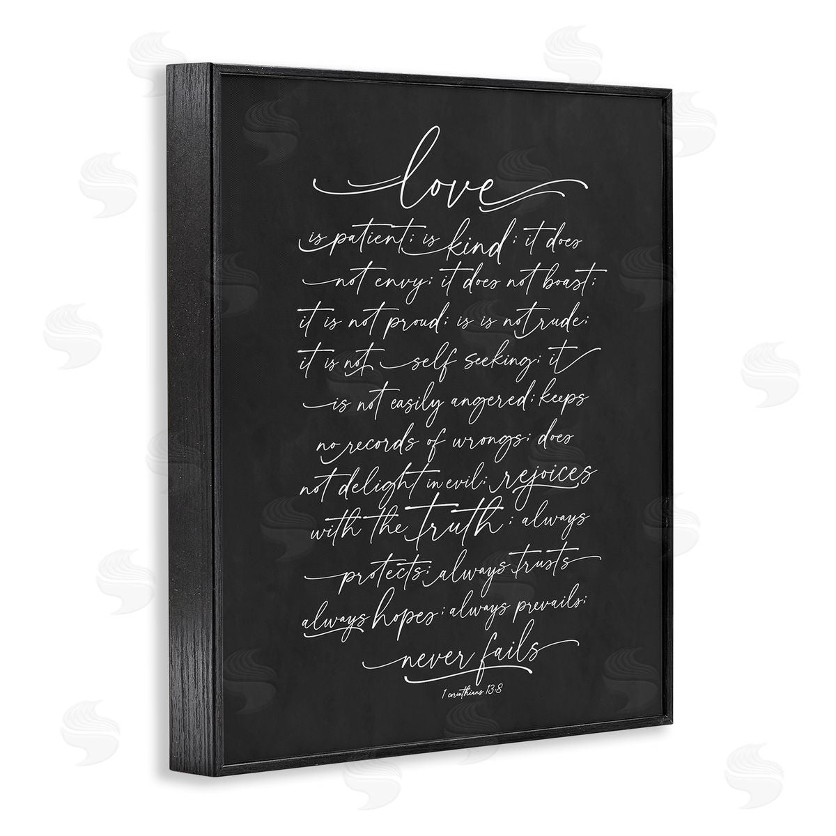 Lettered and Lined Uplifting Love Verse Religious Fancy Script Typography Black Framed Giclee Wall Art Print