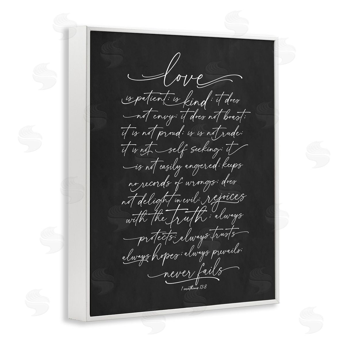 Lettered and Lined Uplifting Love Verse Religious Fancy Script Typography White Framed Giclee Wall Art Print