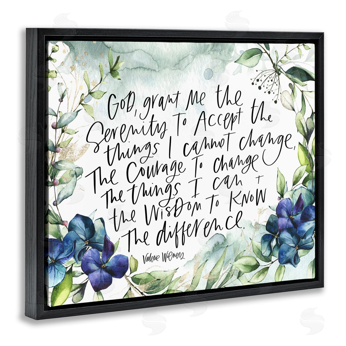 Valerie Wieners Religious Perseverance Quote Floral Watercolor Painting Effect Black Floating Frame Canvas Wall Art Print