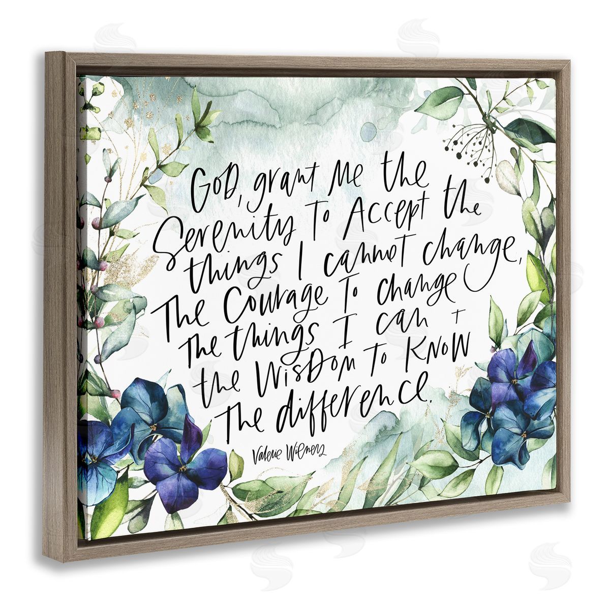 Valerie Wieners Religious Perseverance Quote Floral Watercolor Painting Effect Brown Floating Frame Canvas Wall Art Print