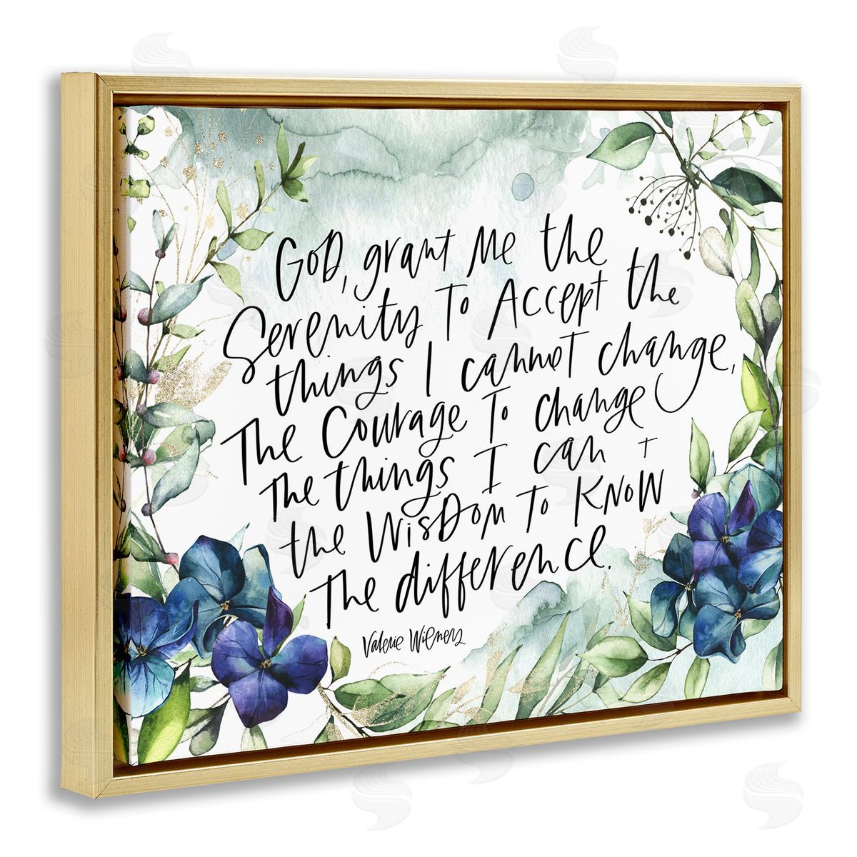 Valerie Wieners Religious Perseverance Quote Floral Watercolor Painting Effect Gold Floating Frame Canvas Wall Art Print