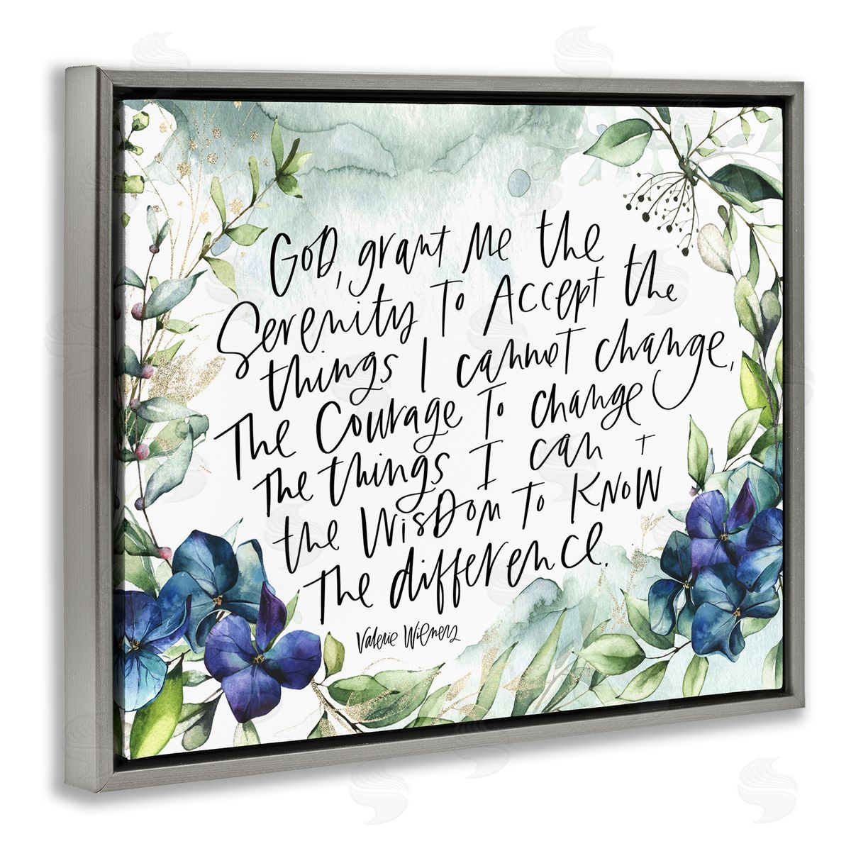 Valerie Wieners Religious Perseverance Quote Floral Watercolor Painting Effect Gray Floating Frame Canvas Wall Art Print