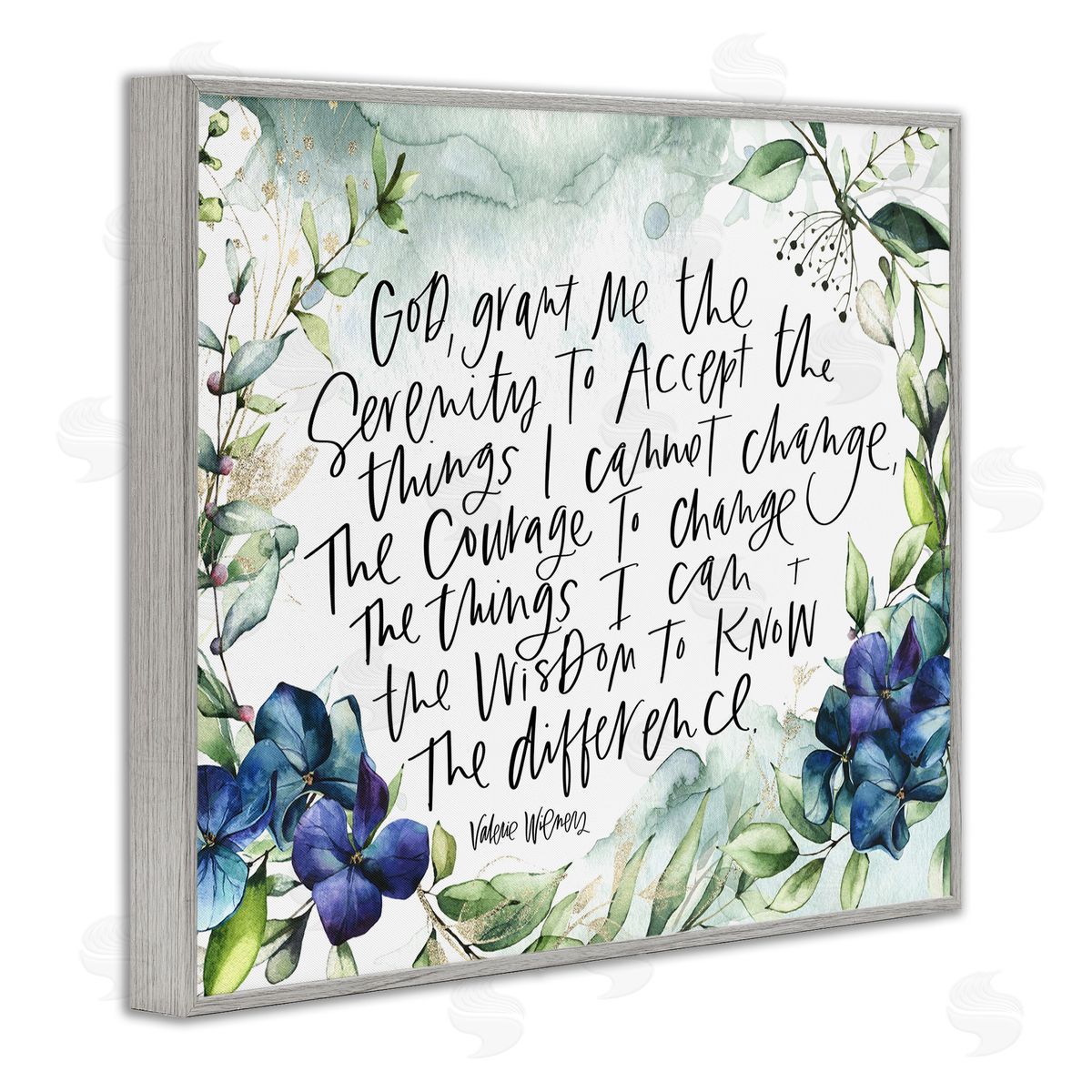 Valerie Wieners Religious Perseverance Quote Floral Watercolor Painting Effect Gray Framed Giclee Wall Art Print