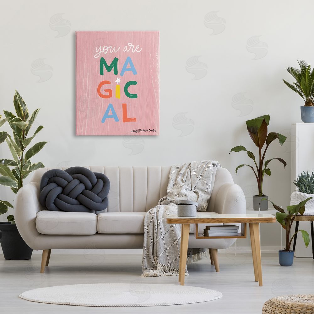 Cecily Moore You Are Magical Rainbow Letters Whimsical Paint Strokes Canvas Wall Art Print in Room