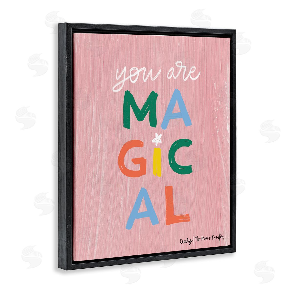 Cecily Moore You Are Magical Rainbow Letters Whimsical Paint Strokes Black Floating Frame Canvas Wall Art Print