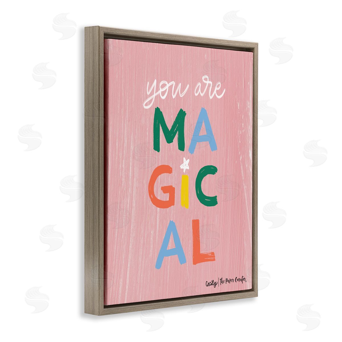 Cecily Moore You Are Magical Rainbow Letters Whimsical Paint Strokes Brown Floating Frame Canvas Wall Art Print