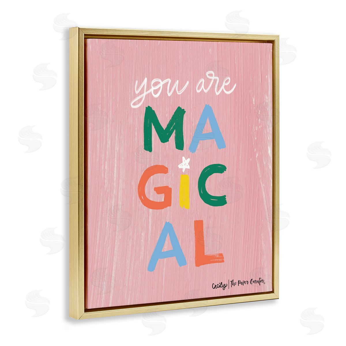 Cecily Moore You Are Magical Rainbow Letters Whimsical Paint Strokes Gold Floating Frame Canvas Wall Art Print