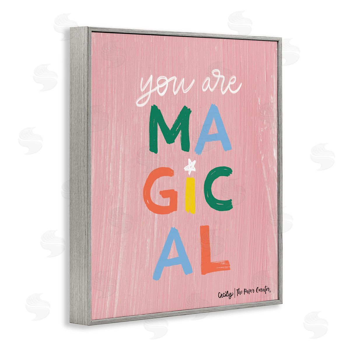 Cecily Moore You Are Magical Rainbow Letters Whimsical Paint Strokes Gray Framed Giclee Wall Art Print