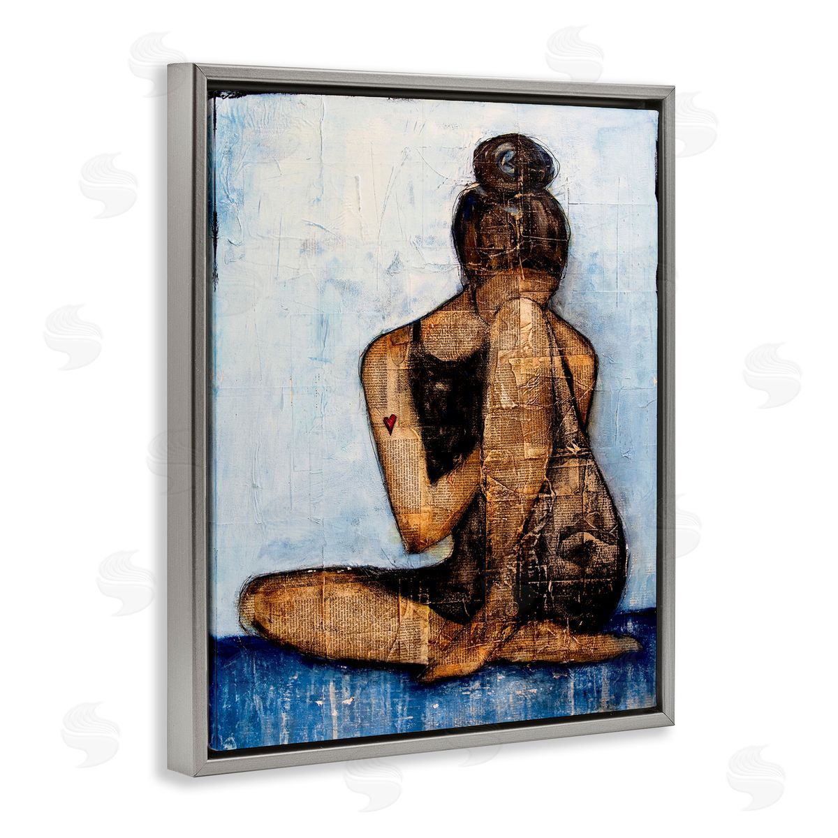 Erin Ashley Emotional Painting Layered Words Girl Heart Gray Floating Frame Canvas Wall Art Print