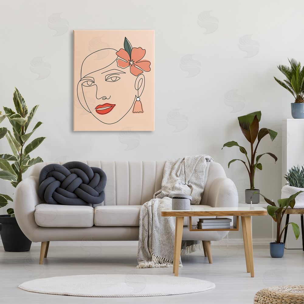 Hey Bre! Creative Studio Abstract Line Doodle Woman Lipstick Flower Blossom Canvas Wall Art Print in Room