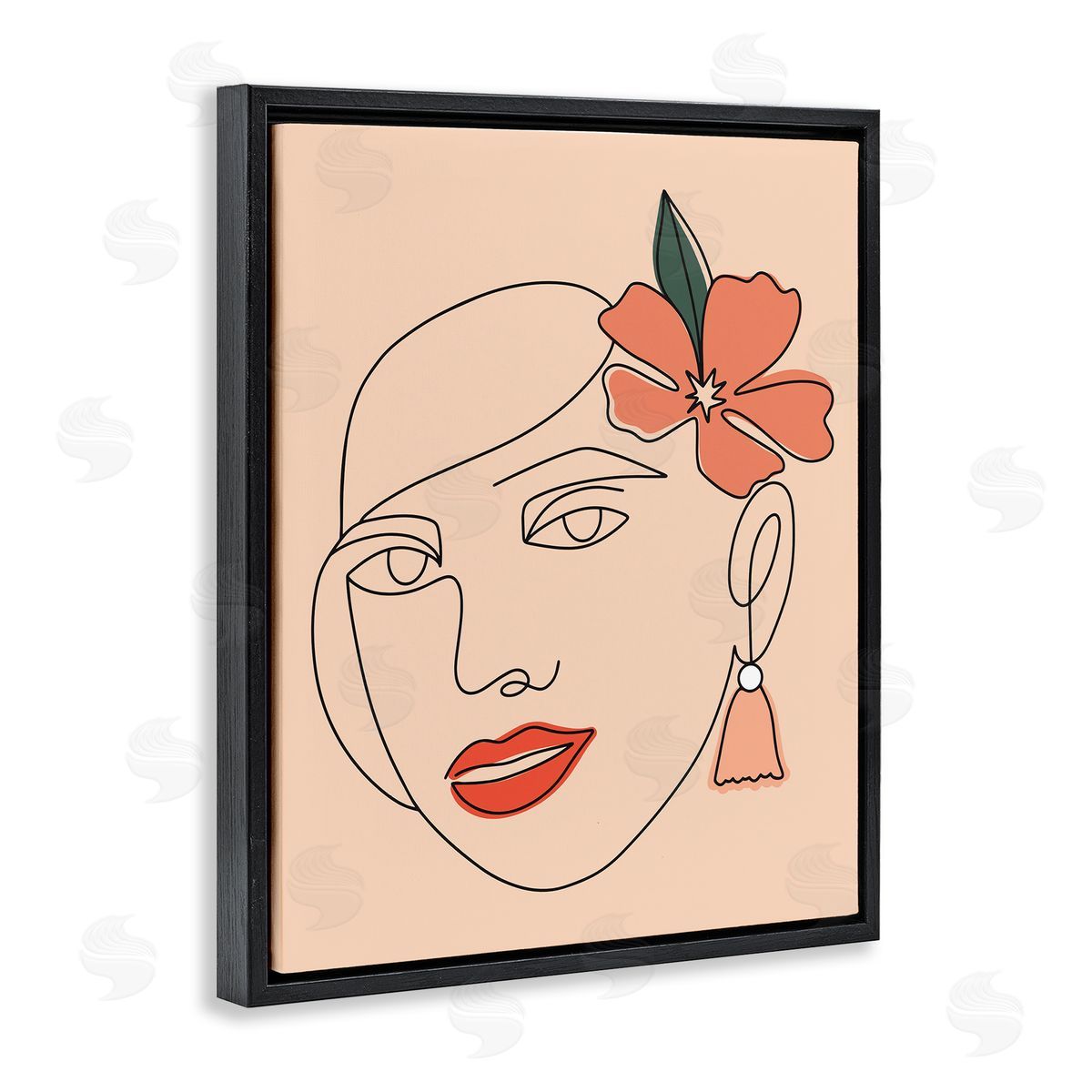 Hey Bre! Creative Studio Abstract Line Doodle Woman Lipstick Flower Blossom Black Floating Frame Canvas Wall Art Print
