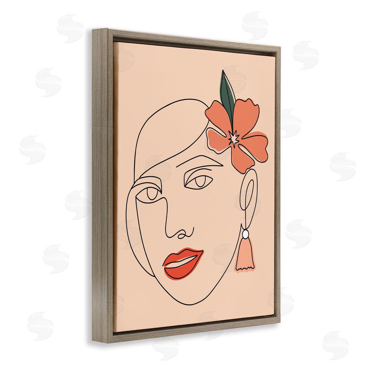 Hey Bre! Creative Studio Abstract Line Doodle Woman Lipstick Flower Blossom Brown Floating Frame Canvas Wall Art Print