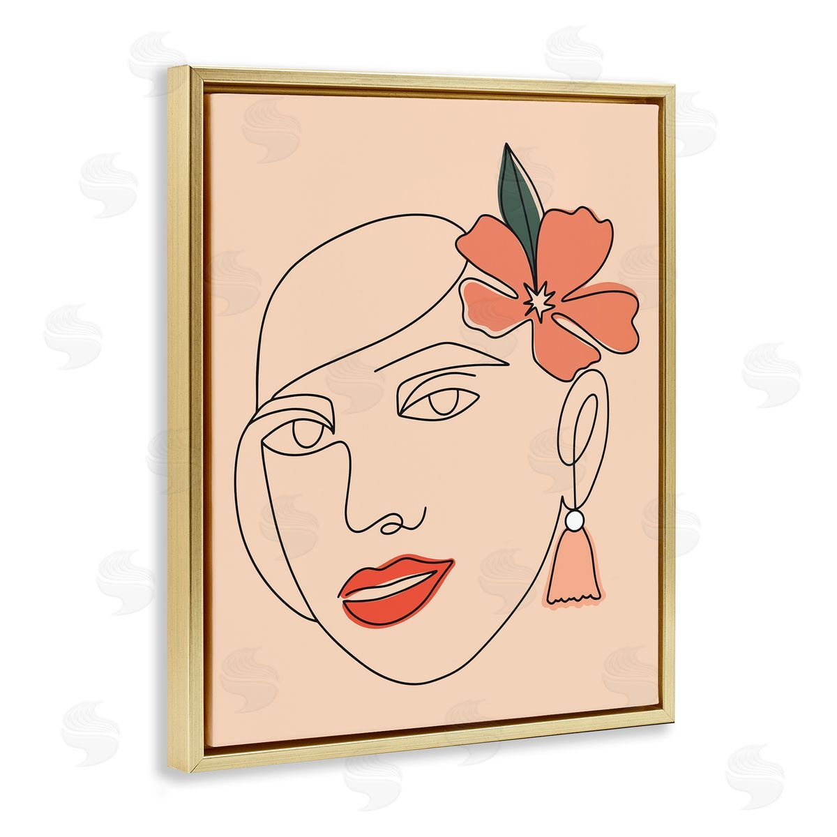 Hey Bre! Creative Studio Abstract Line Doodle Woman Lipstick Flower Blossom Gold Floating Frame Canvas Wall Art Print