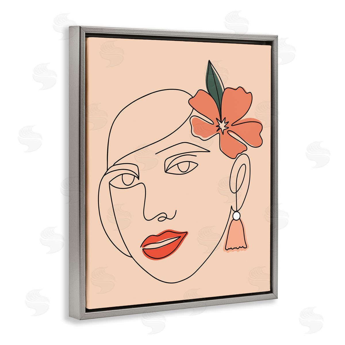 Hey Bre! Creative Studio Abstract Line Doodle Woman Lipstick Flower Blossom Gray Floating Frame Canvas Wall Art Print