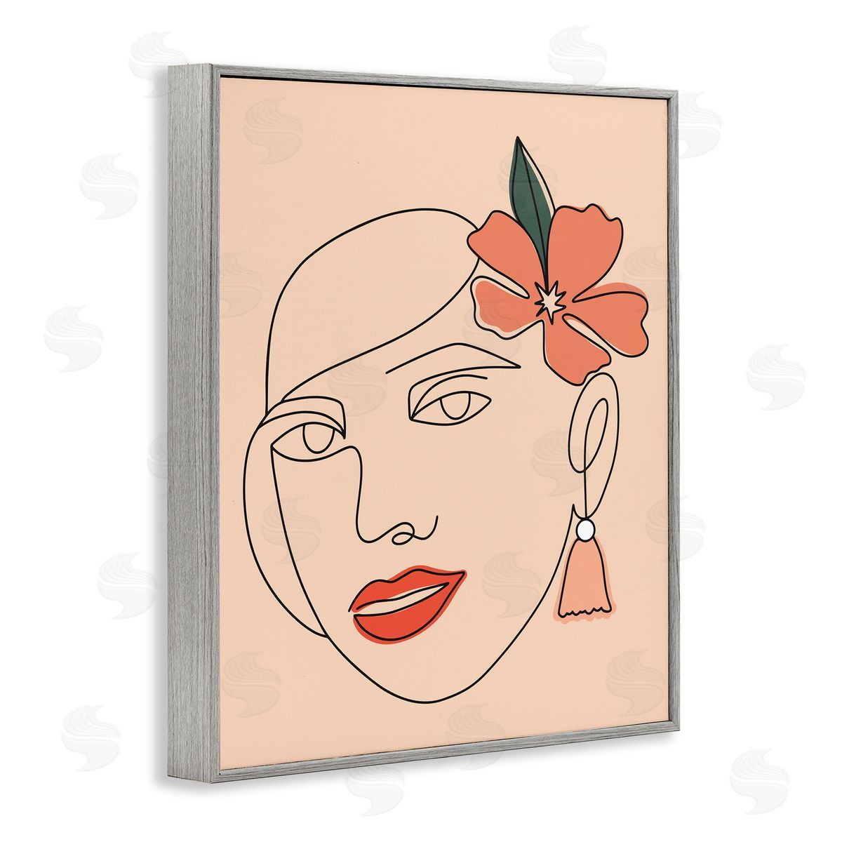 Hey Bre! Creative Studio Abstract Line Doodle Woman Lipstick Flower Blossom Gray Framed Giclee Wall Art Print