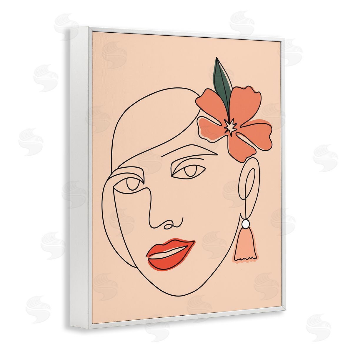 Hey Bre! Creative Studio Abstract Line Doodle Woman Lipstick Flower Blossom White Framed Giclee Wall Art Print