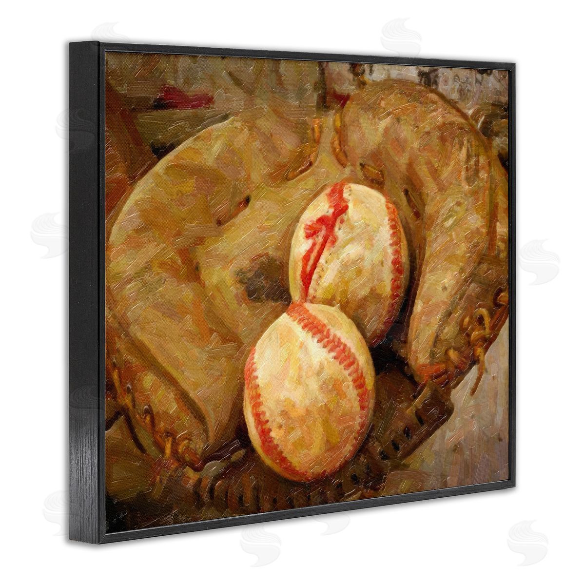 Graffitee Studios Detailed Baseball Glove Mitt Holding Sports Balls Black Framed Giclee Wall Art Print