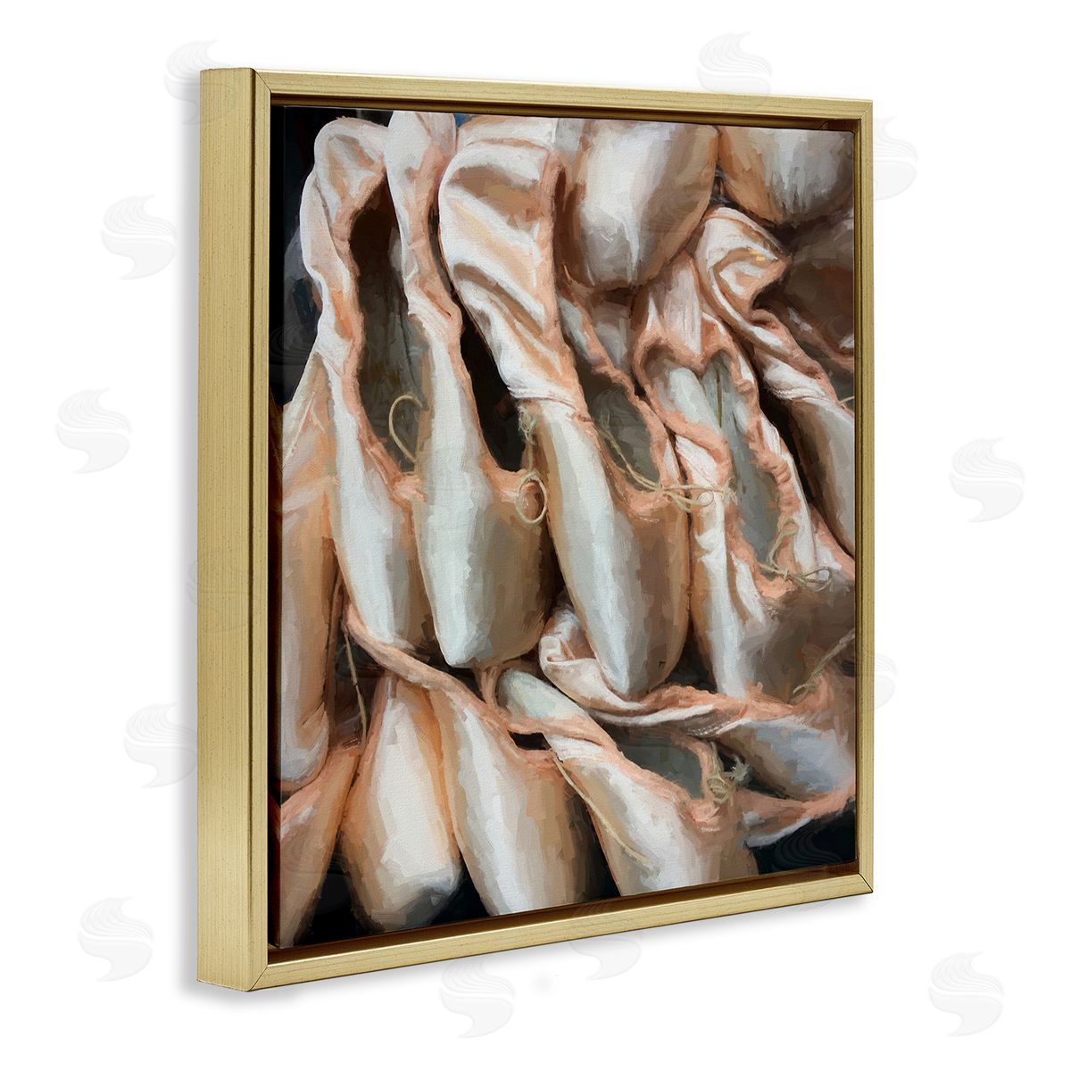Graffitee Studios Ballet Slippers Dancer Pointe Shoes Painting Gold Floating Frame Canvas Wall Art Print