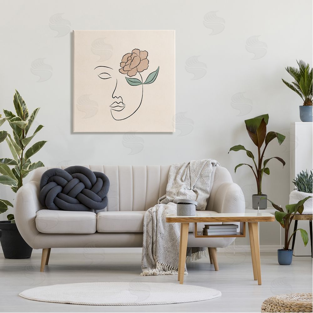 JJ Design House LLC Floral Outline Casual Doodle Abstract Woman Face Canvas Wall Art in Room