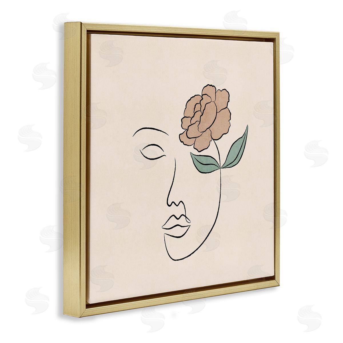 JJ Design House LLC Floral Outline Casual Doodle Abstract Woman Face Gold Floating Frame Canvas Wall Art Print