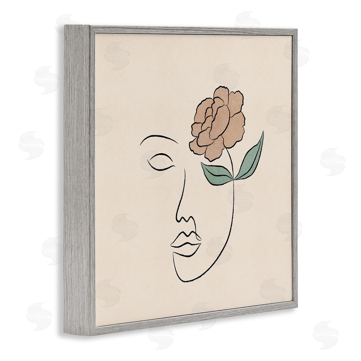 JJ Design House LLC Floral Outline Casual Doodle Abstract Woman Face Gray Framed Glicee Wall Art Print
