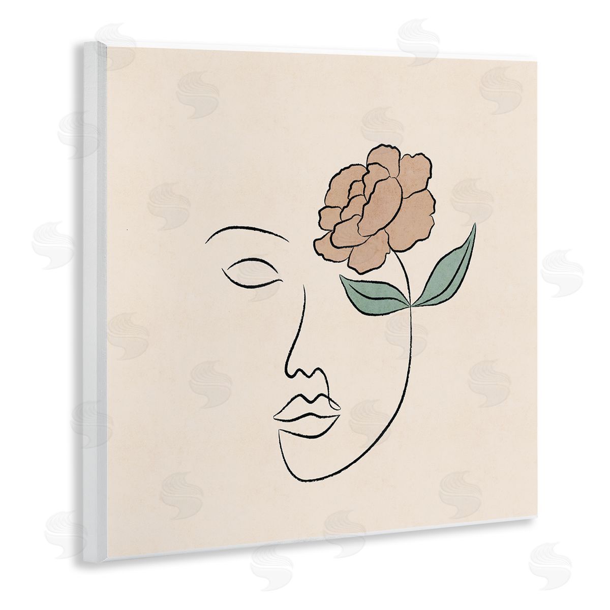 JJ Design House LLC Floral Outline Casual Doodle Abstract Woman Face Wooden Wall Plaque Art Print