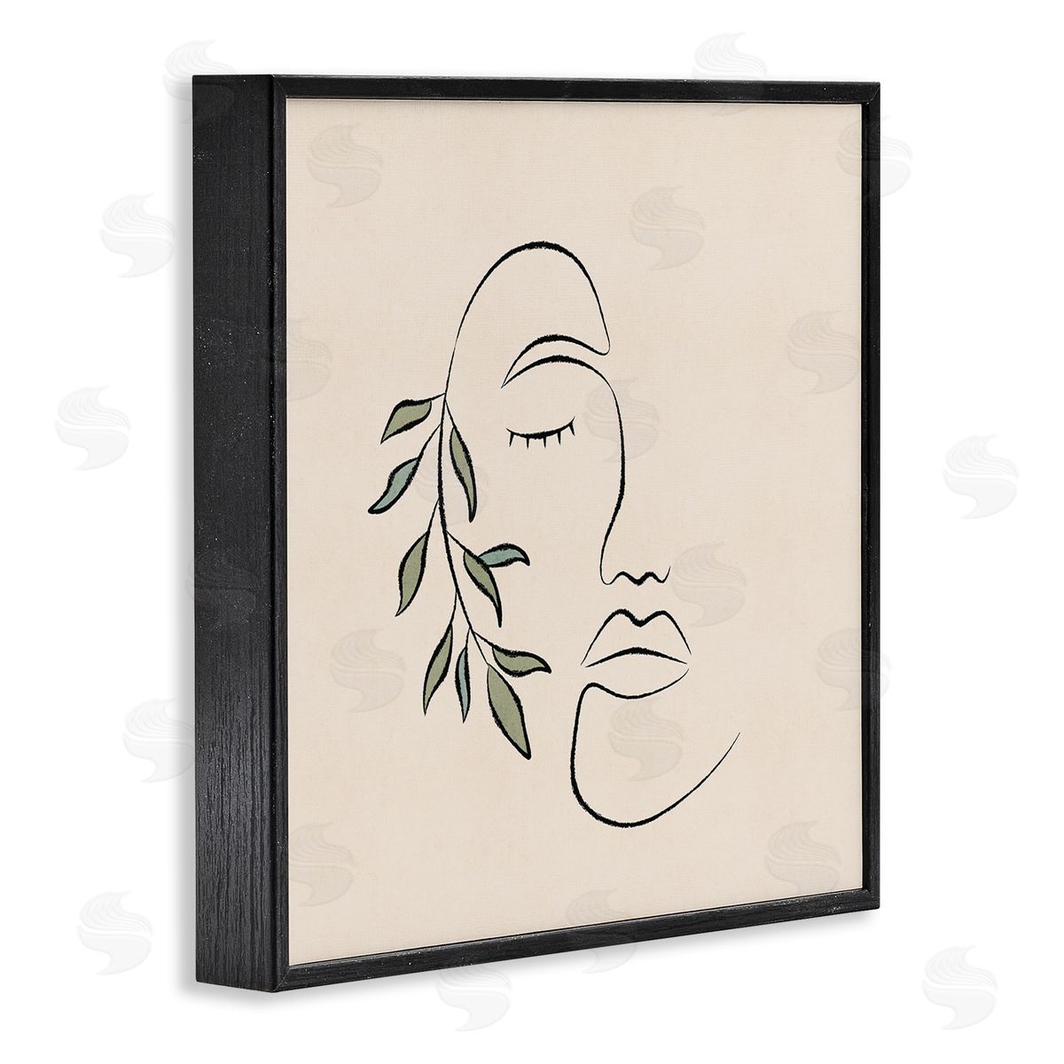 JJ Design House LLC Woman Face Abstract Line Doodle Botanical Sprig Black Framed Glicee Wall Art Print