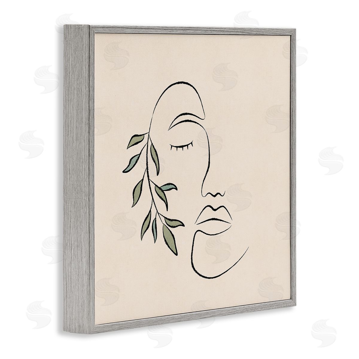 JJ Design House LLC Woman Face Abstract Line Doodle Botanical Sprig Gray Framed Glicee Wall Art Print