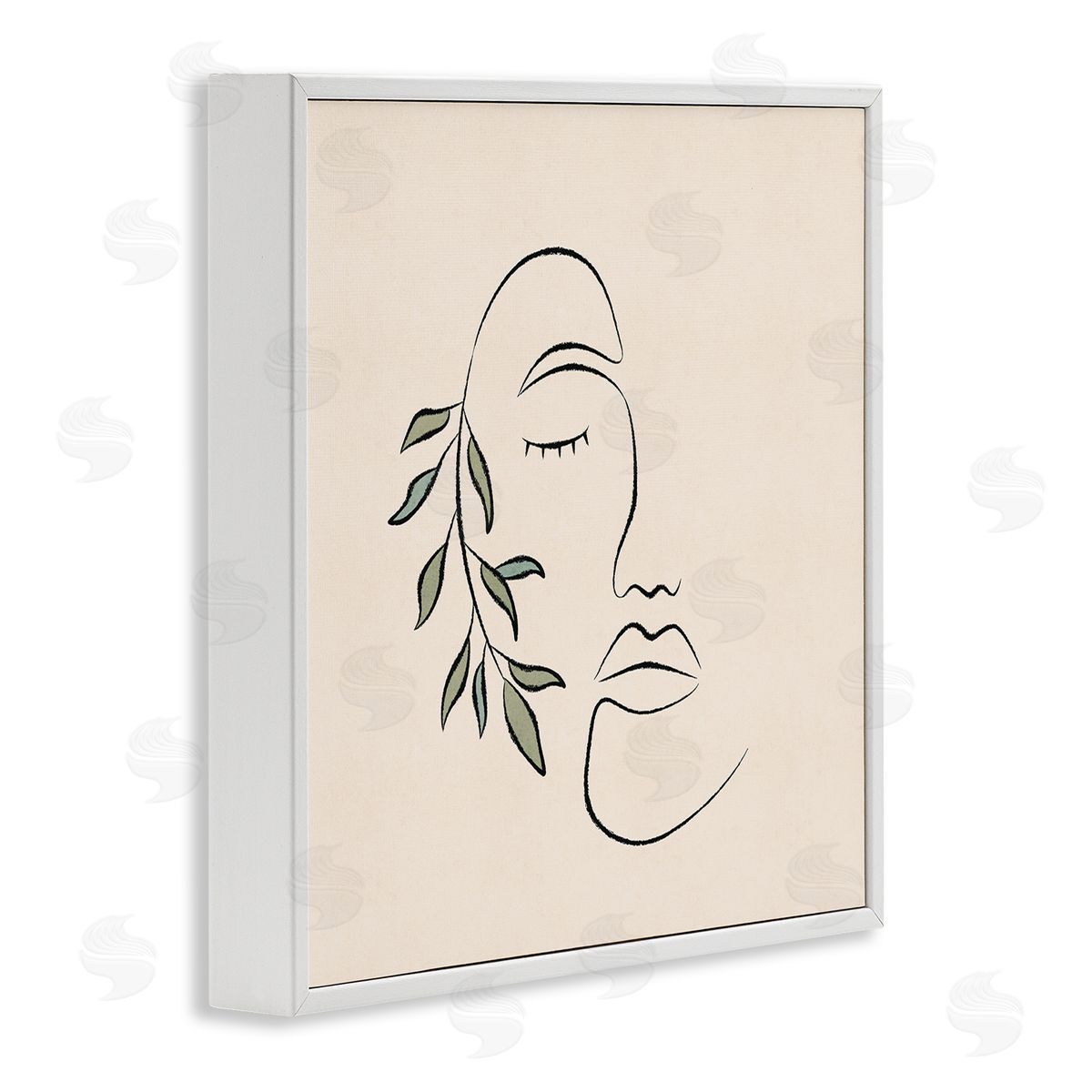 JJ Design House LLC Woman Face Abstract Line Doodle Botanical Sprig White Framed Glicee Wall Art Print