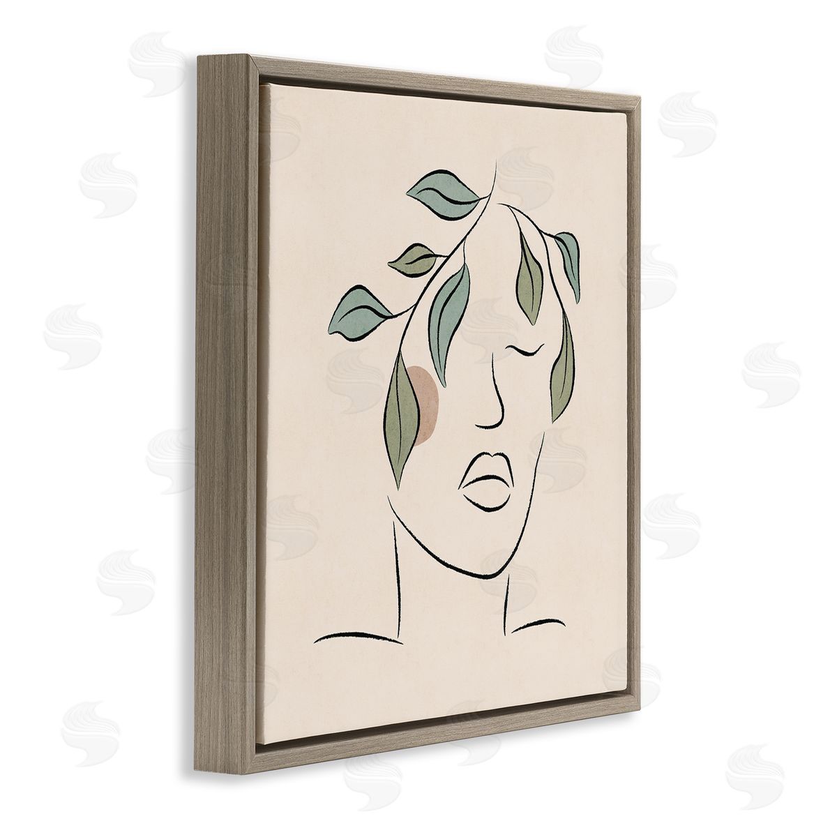 JJ Design House LLC Blushing Woman Face Botanical Outline Doodle Drawing Brown Floating Frame Canvas Wall Art Print