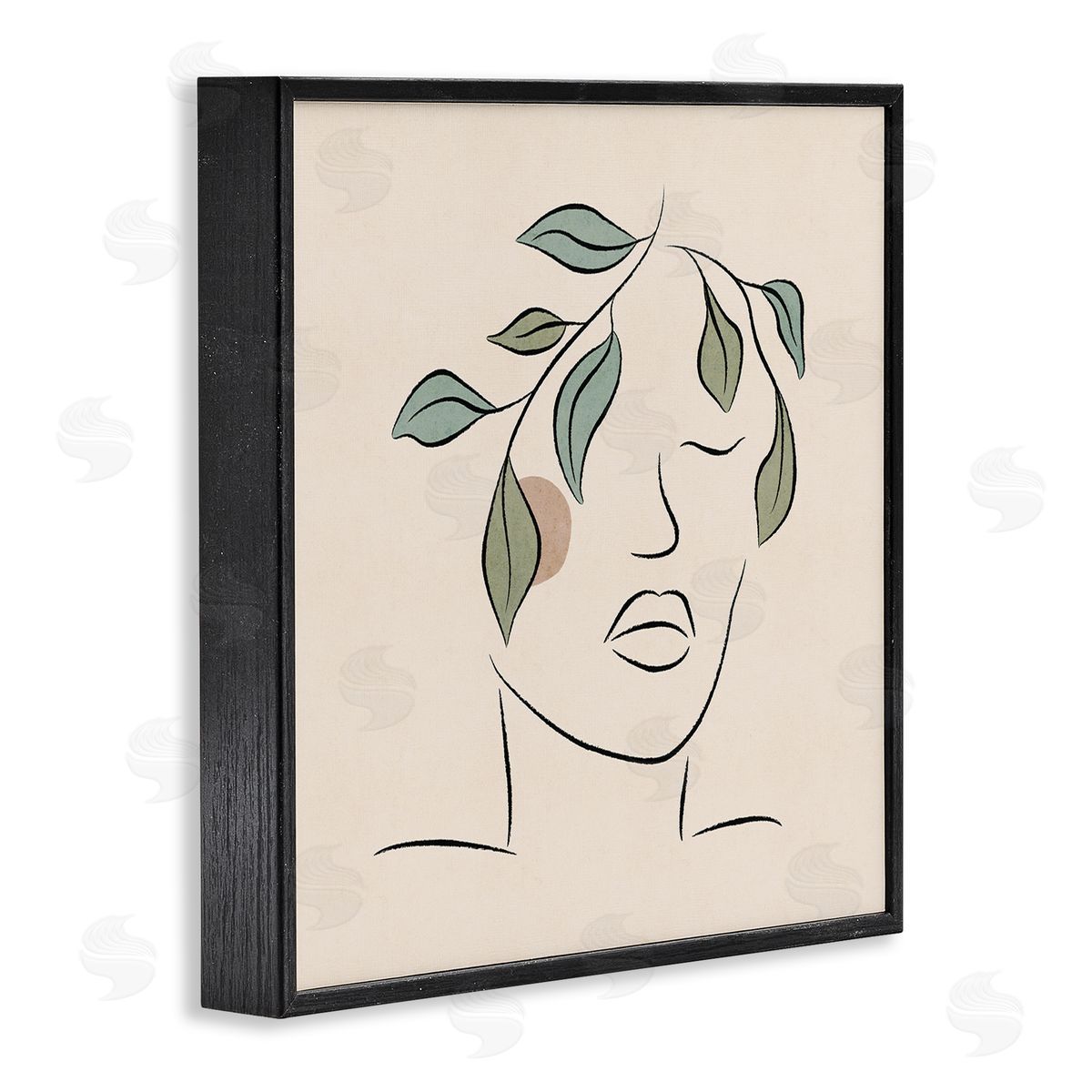 JJ Design House LLC Blushing Woman Face Botanical Outline Doodle Drawing Black Framed Glicee Wall Art Print