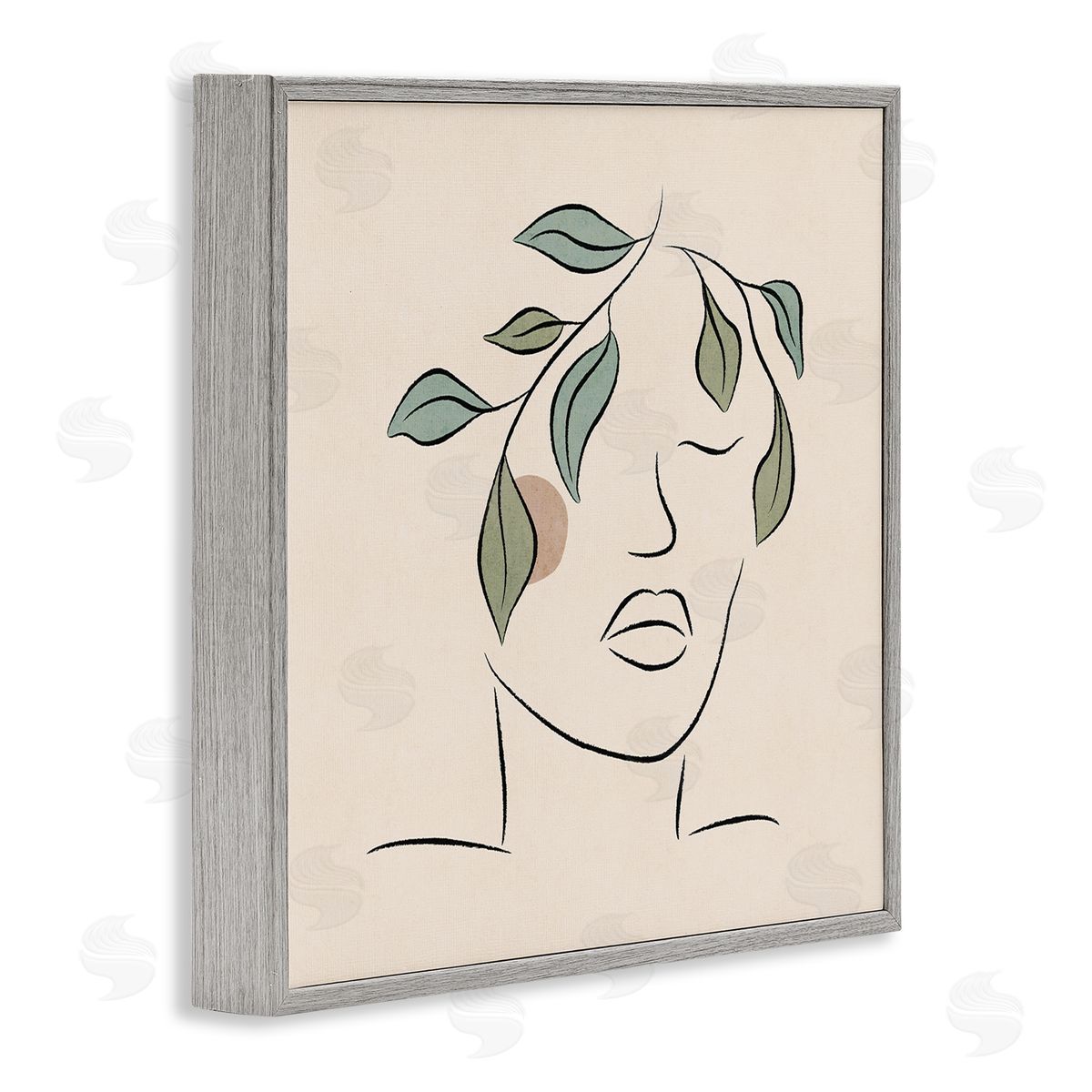 JJ Design House LLC Blushing Woman Face Botanical Outline Doodle Drawing Gray Framed Glicee Wall Art Print