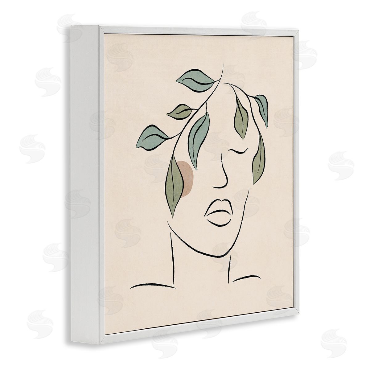 JJ Design House LLC Blushing Woman Face Botanical Outline Doodle Drawing White Framed Glicee Wall Art Print