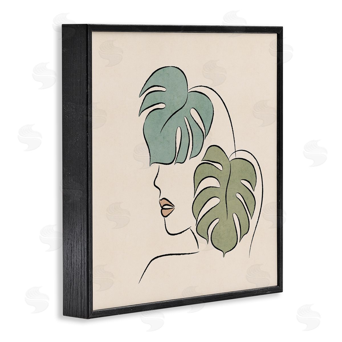 JJ Design House LLC Abstract Woman Face Monstera Plant Leaf Doodle Black Framed Glicee Wall Art Print