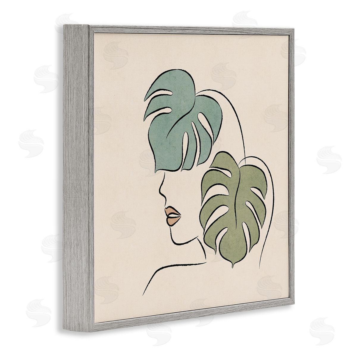 JJ Design House LLC Abstract Woman Face Monstera Plant Leaf Doodle Gray Framed Glicee Wall Art Print
