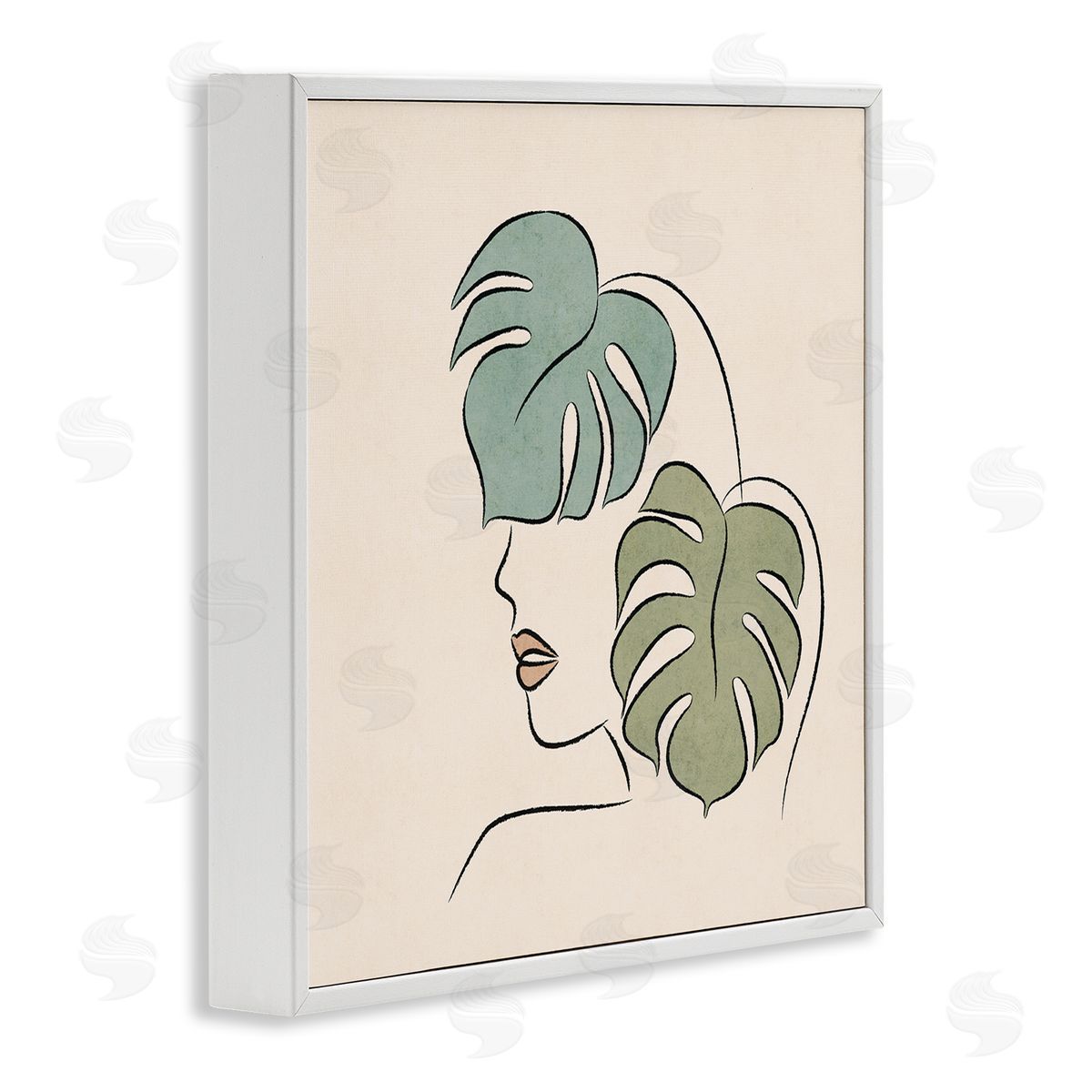 JJ Design House LLC Abstract Woman Face Monstera Plant Leaf Doodle White Framed Glicee Wall Art Print