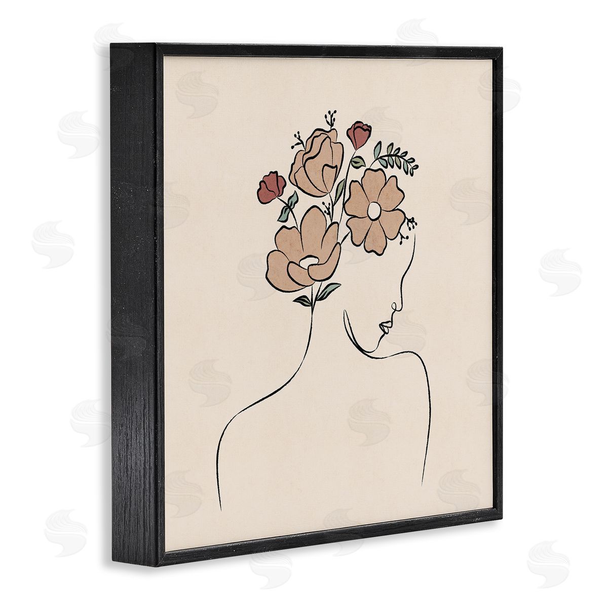 JJ Design House LLC Floral Abstract Woman Face Blossoms Line Doodle Black Framed Glicee Wall Art Print