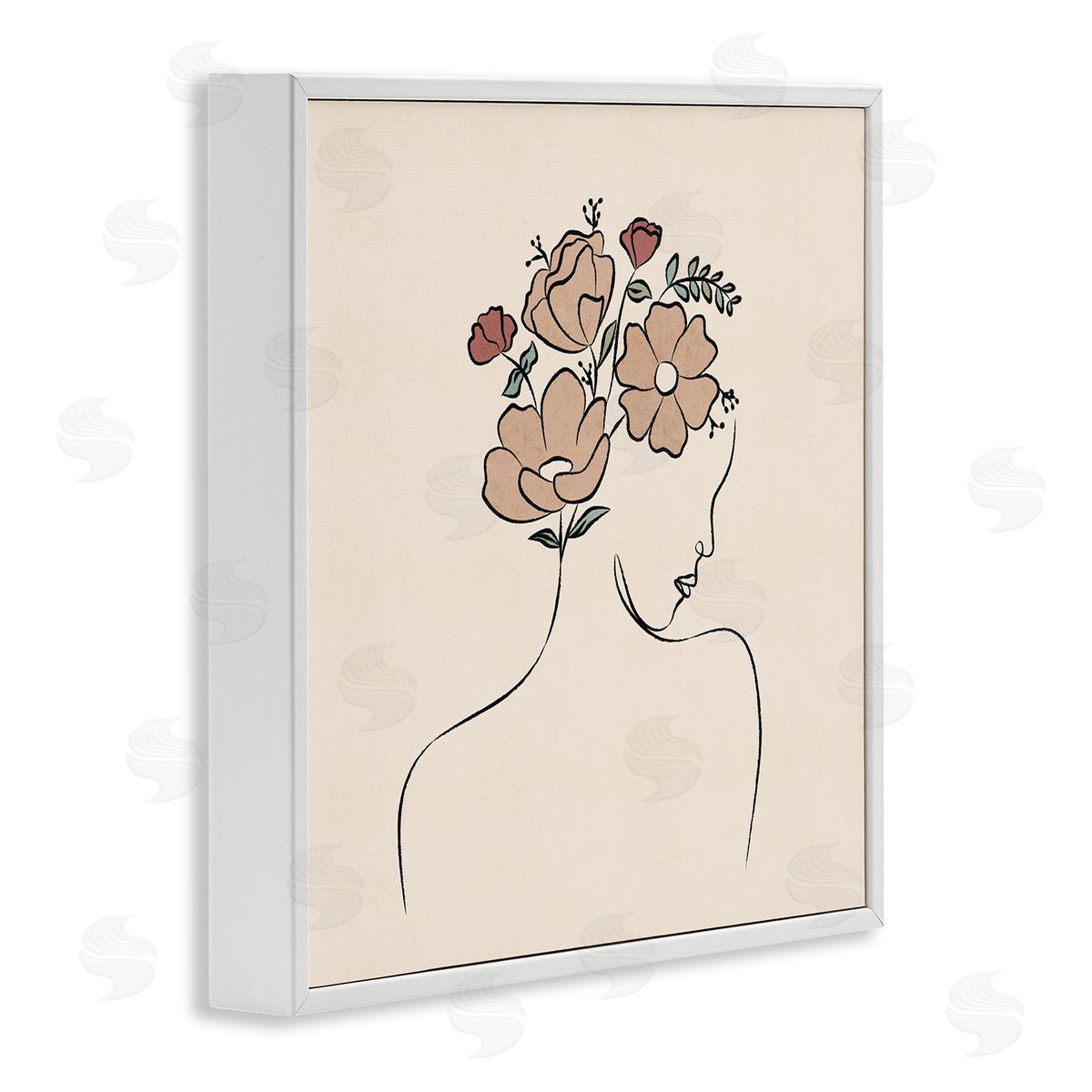 JJ Design House LLC Floral Abstract Woman Face Blossoms Line Doodle White Framed Glicee Wall Art Print