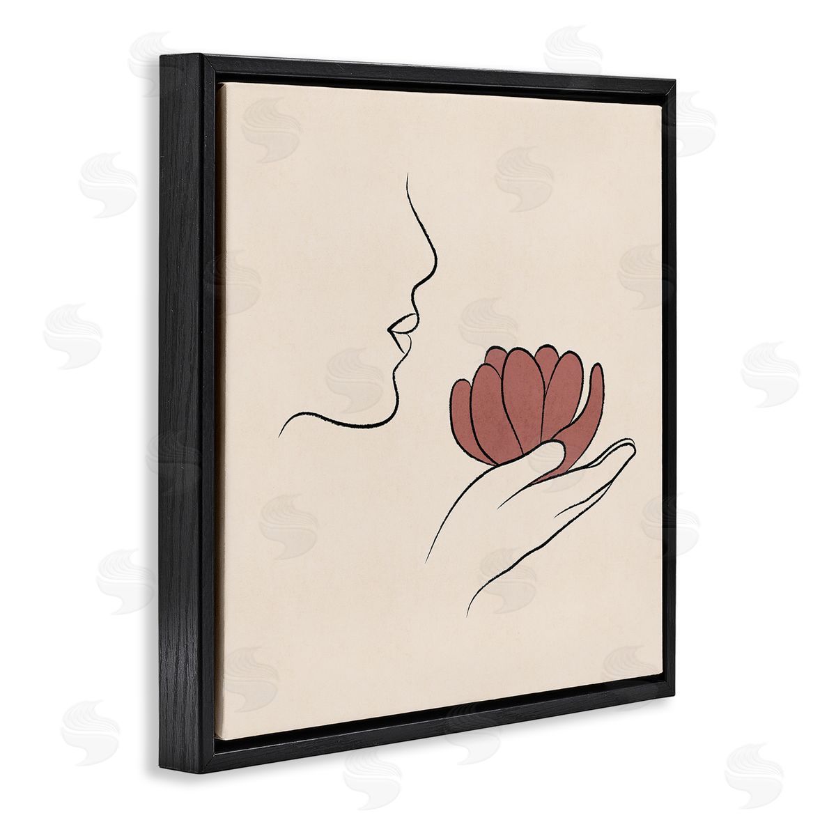 JJ Design House LLC Minimal Face Profile Holding Blossom Palm Outline Black Floating Frame Canvas Wall Art Print